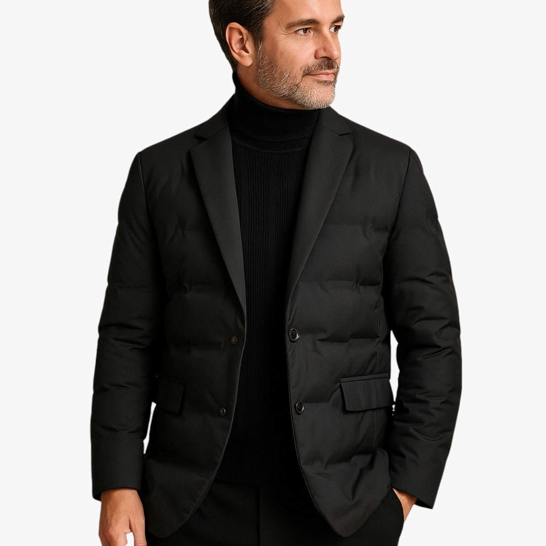 Gefütterte Herrenjacke mit Knopfleiste und Reißverschluss – Wintermodell