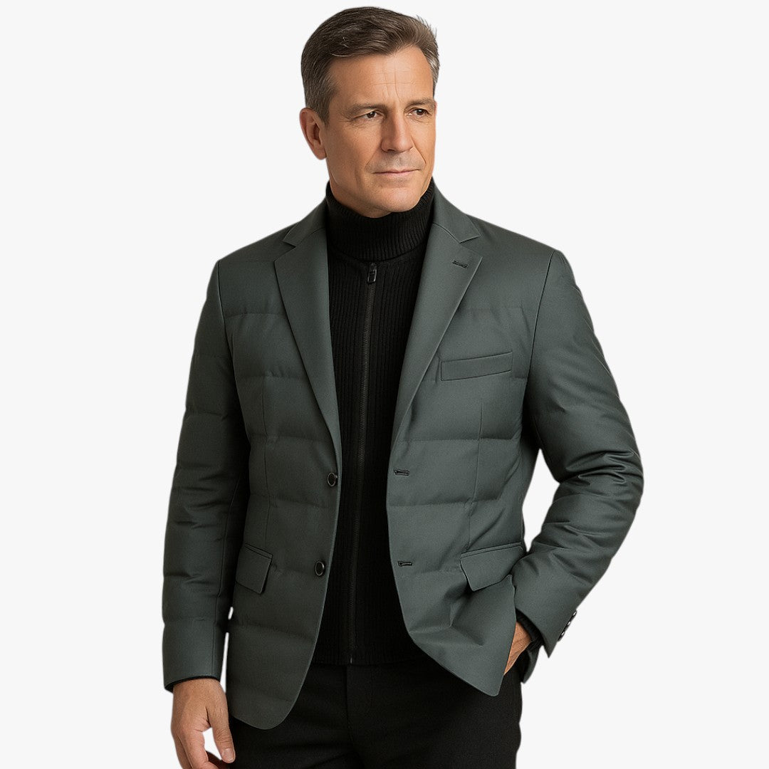 Gefütterte Herrenjacke mit Knopfleiste und Reißverschluss – Wintermodell